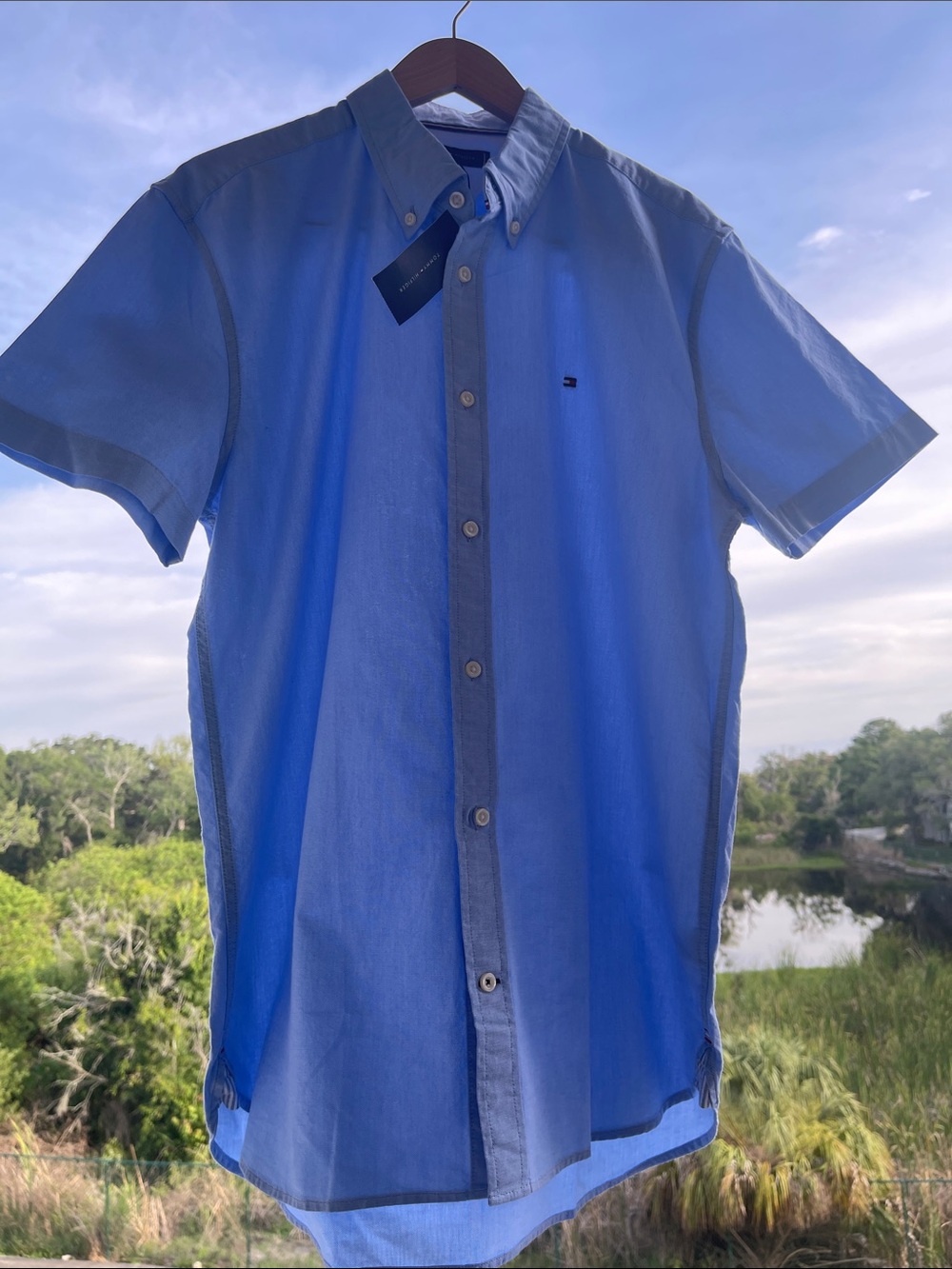 Tommy Hilfiger Men’s Short-Sleeve Button-Down Shirt - Blue Size: L/G NWT